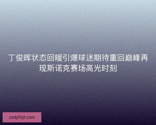 丁俊晖状态回暖引爆球迷期待重回巅峰再现斯诺克赛场高光时刻